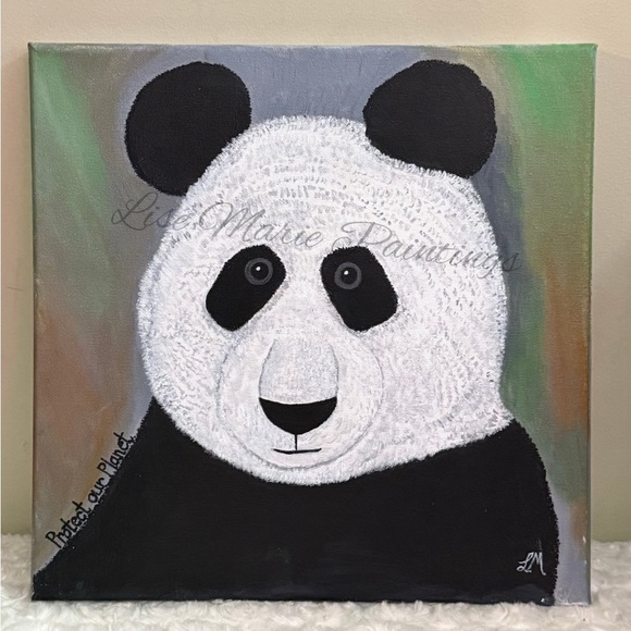 Panda Save the Planet Acrylic Painting original on canvas by Artist - Picture 1 of 1